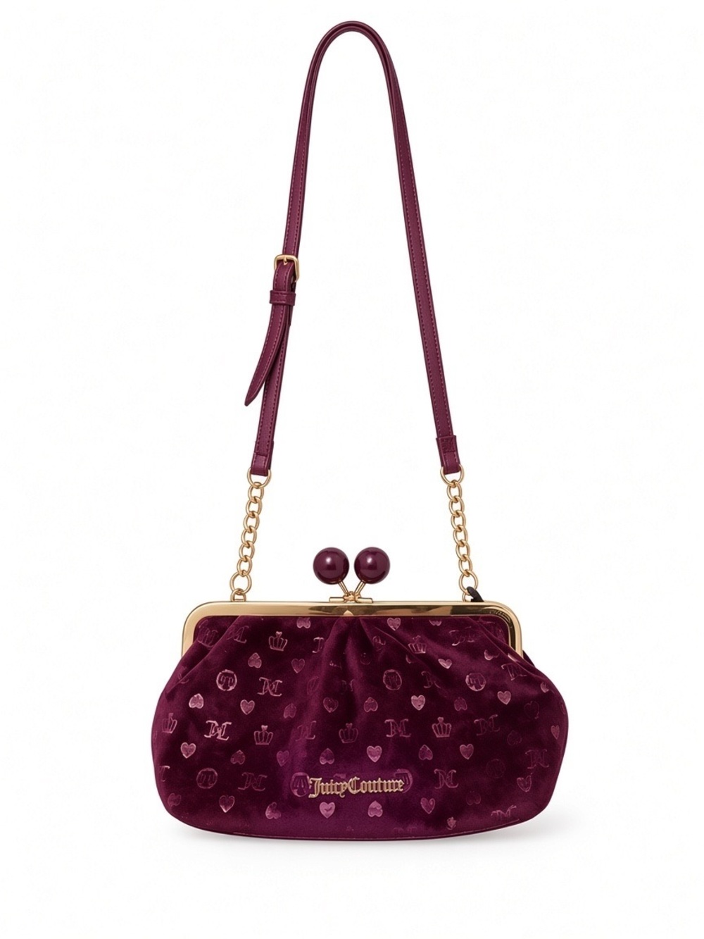 Juicy Couture Plum Velvet Kiss-Lock Shoulder Bag with Gold Hardware
